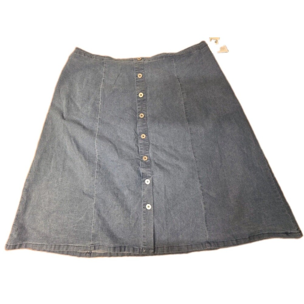NWT Alfred Dunner Light Denim Pull-On Back Elastic Midi Skirt Plus Size 24W